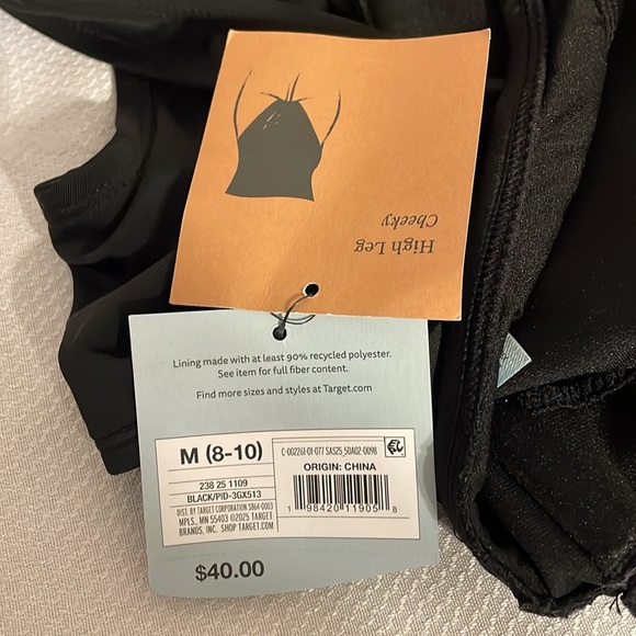 Shade & shore womens medium 8 10 bathing suit swim Black One Shoulder Cutout NWT - Picture 6 of 9